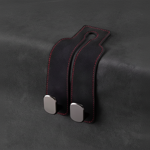 Black Leather Headrest Hook - Flat Lay